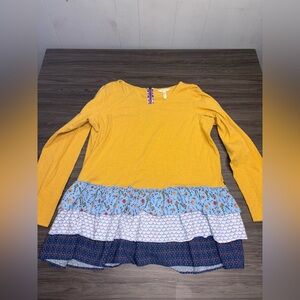 Matilda Jane Womens XXL Weekend Vibes  Ruffle Long Sleeve Tunic Mustard Yellow